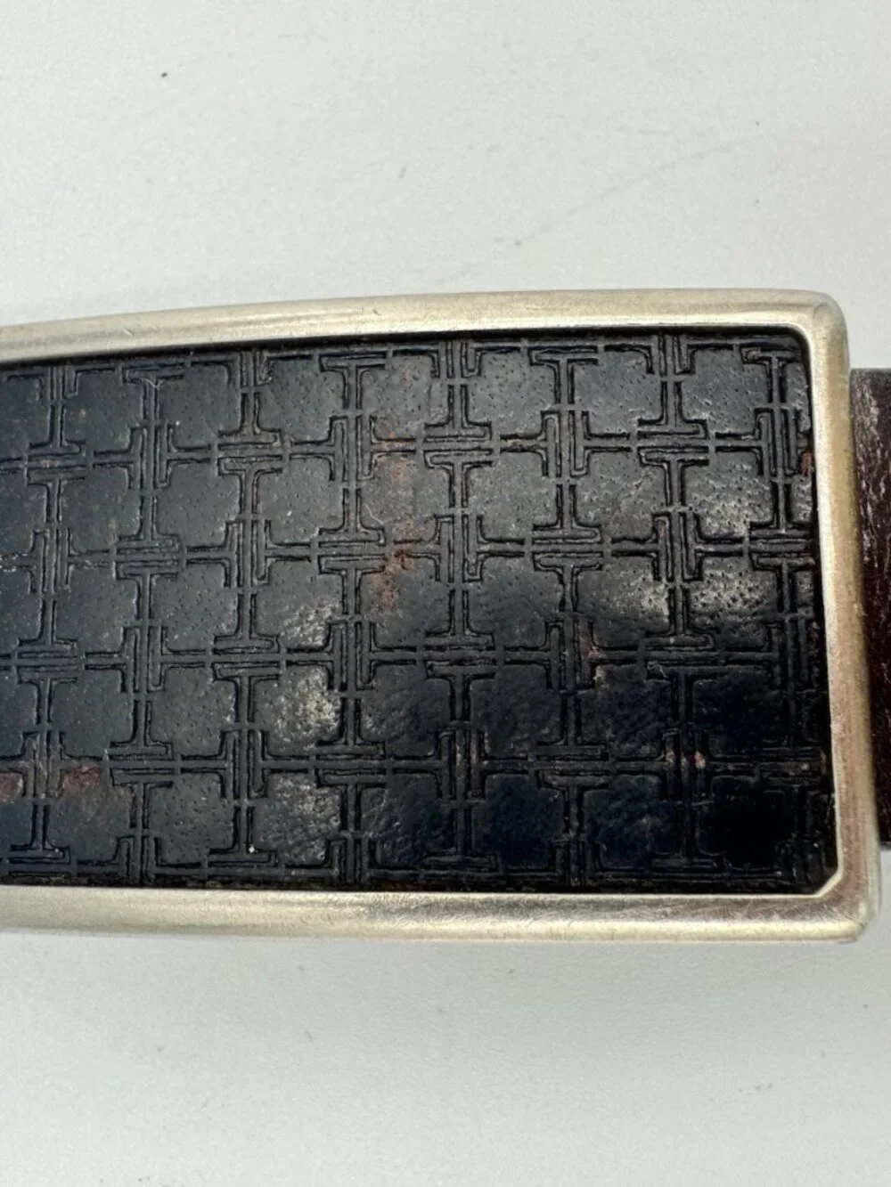 Tumi Vintage Brown Leather Dress Belt Plaque Buckle